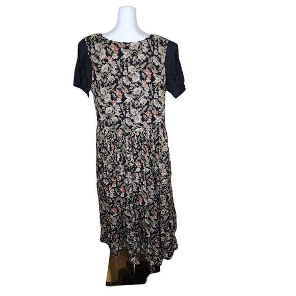 Vintage 90s Pinafore Layered Maxi Dress Womens Size L Black Grunge Floral - Picture 4 of 7